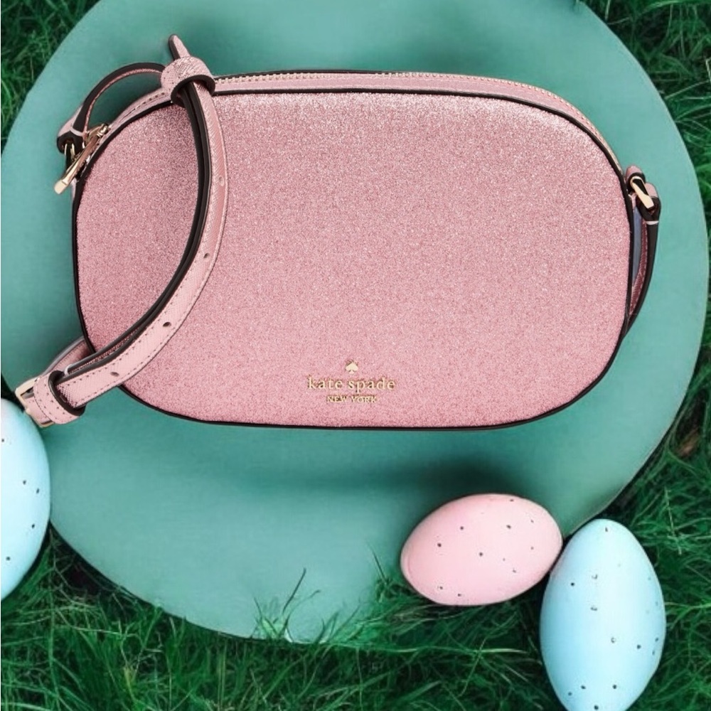 Kate Spade crossbody bag pink sparkle shimmer leather purse zipper closure $299